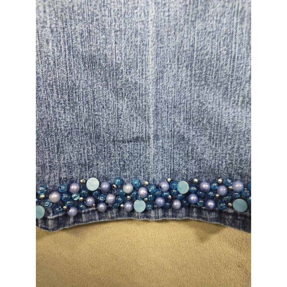 Ruby Rd Capri Crop Denim Pants Sz 10 Beaded Cuffs Stretch